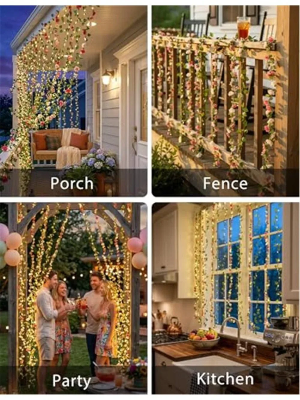 LED Curtain Lights 300 Warm White Fairy Flower Vine Bedroom Wall Decor 8 Mode
